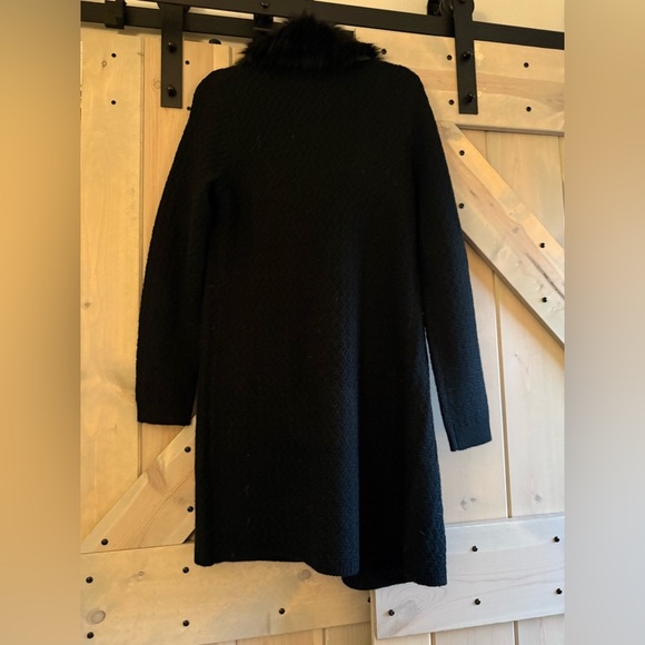 NWOT Lovestitch Black Faux Fur Trim Coatigan - Picture 14 of 14